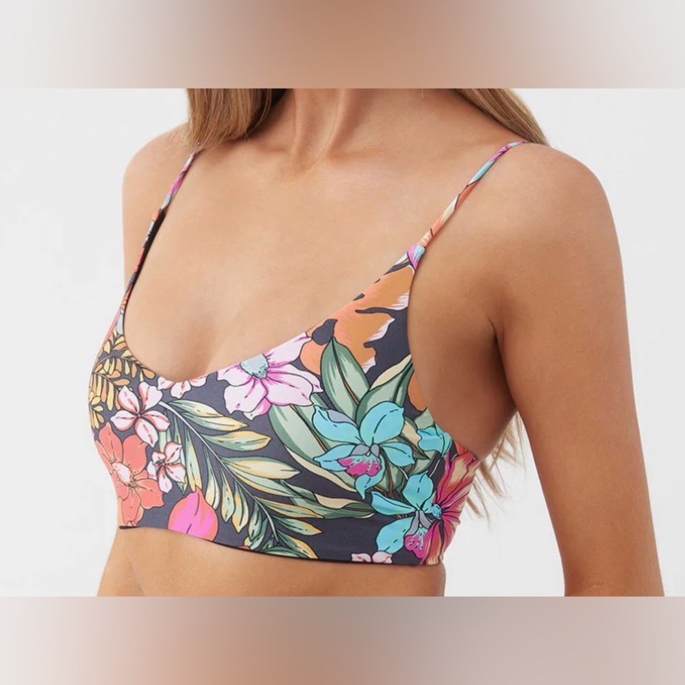 NWT O’Neill Women’s Bikini Top Reina Tropical Middles Longline Bralette Large